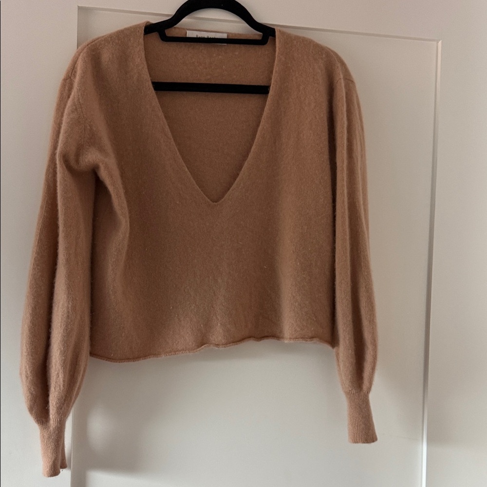 Ryan Roche Deep V-Neck Camel Sweater